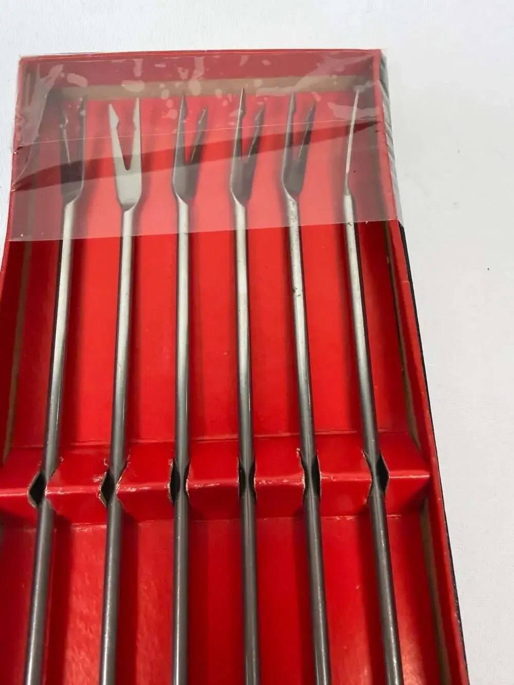 Vintage Mid-Century Modern 6-Piece Fondue Fork Set with Wooden Handles